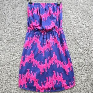 Lilly Pulitzer Windsor Dress Womens XS Blue Pink Giraffe Strapless Mini‎ Beach